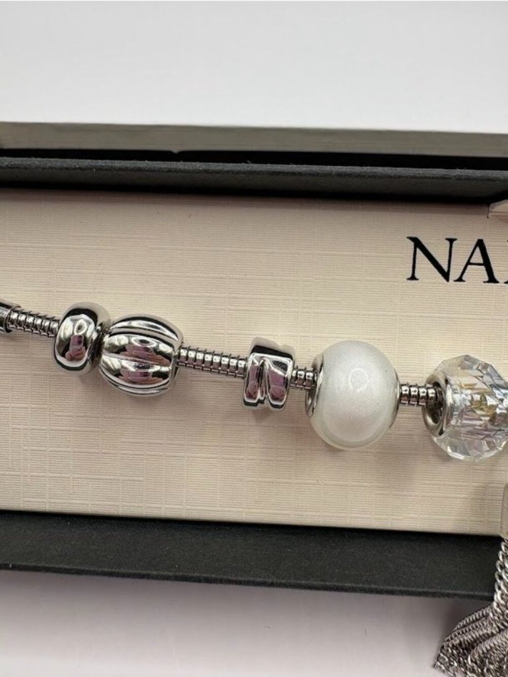 Napier Silver-Tone Beaded Charm Bracelet With Box - Picture 2 of 6